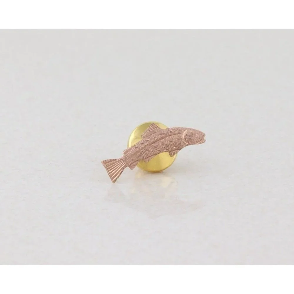 10k Rose Gold Tie Tack Trout Bass Salmon Fish Mens Lapel Pin